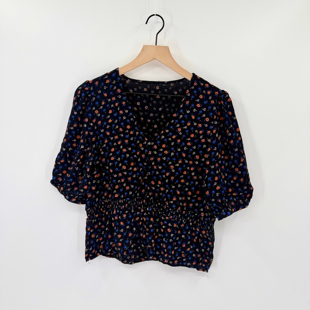Floral Peplum Blouse Size M Smocked V-Neck Boho Ditsy Print Cottagecore Boho